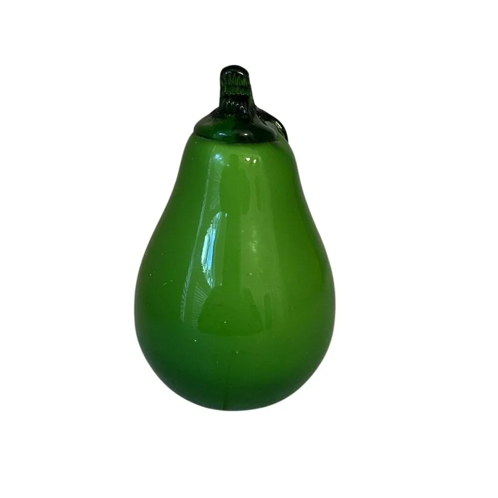 Vintage Art Glass Hand Blown Glass Green Pear 1970s Glass Art Decor - Picture 1 of 6